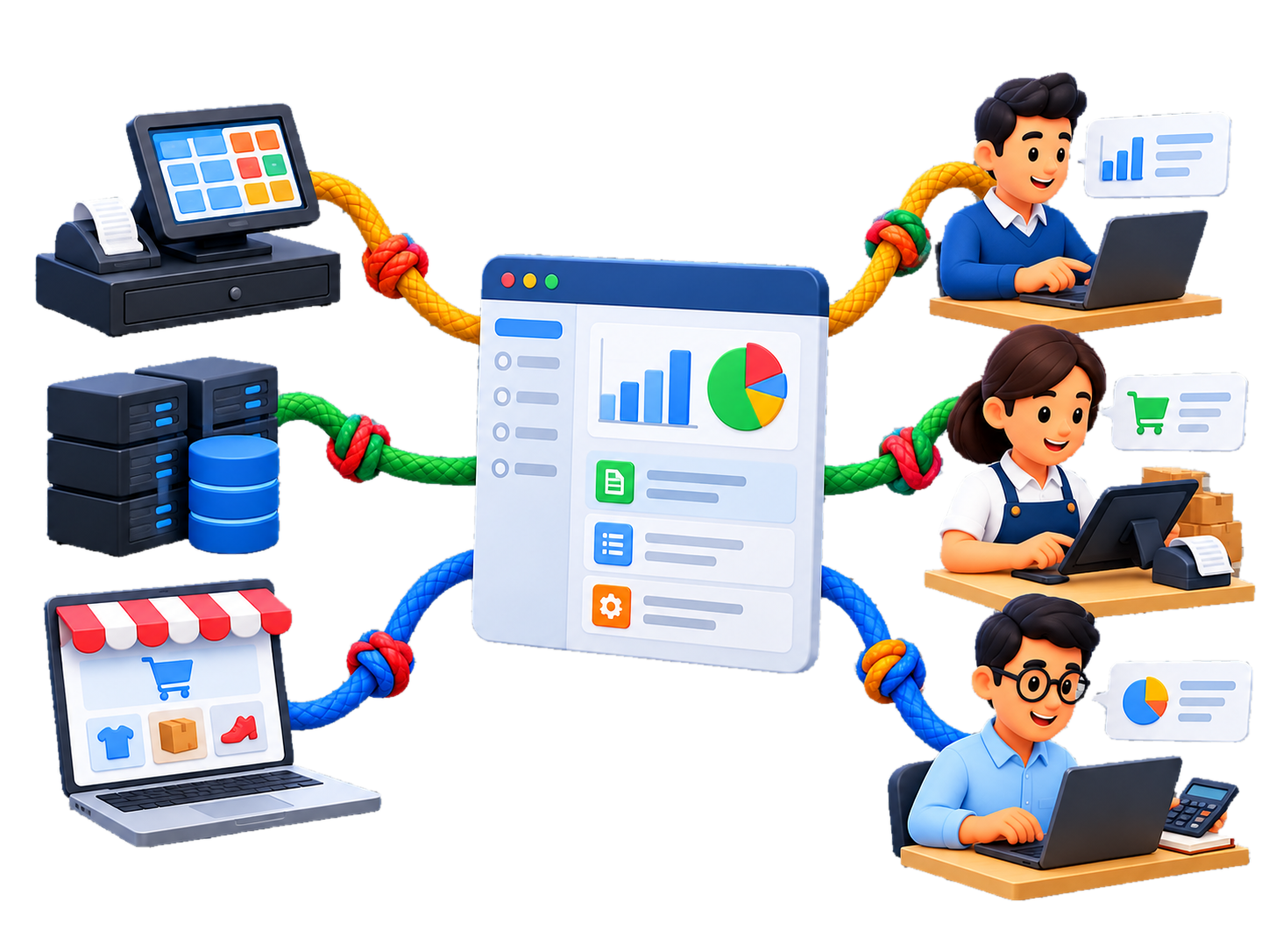 Punto de venta, ERP y tienda en línea conectados a INCAFACT, usado por un equipo con distintos roles
